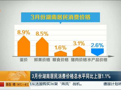 3月份湖南居民消费价格总水平同比上涨1.1％