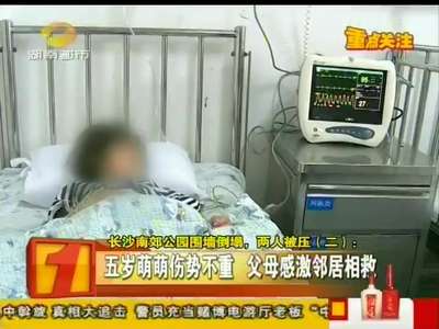 长沙南郊公园围墙倒塌 两人被压