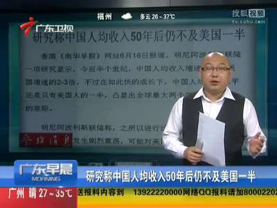 [视频]研究称中国人均收入50年后不及美国一半