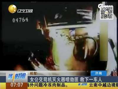 [视频]机智女司机持灭火器喷持刀劫匪 成功救下全车人
