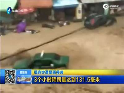 [视频]实拍福鼎遭遇大暴雨 轿车被冲走时车灯仍闪烁