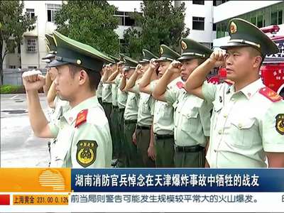 湖南消防官兵悼念在天津爆炸事故中牺牲的战友