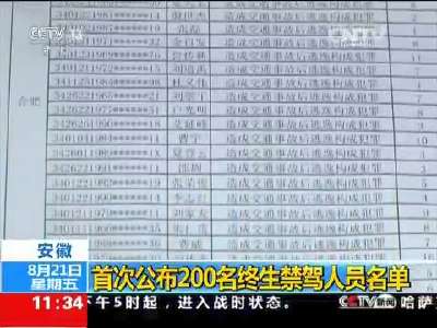[视频]安徽：首次公布200名终生禁驾人员名单