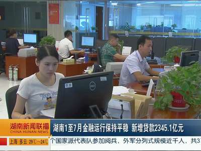湖南1至7月金融运行保持平稳 新增贷款2345.1亿元