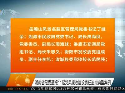 湖南省纪委通报11起党风廉政建设责任追究典型案例