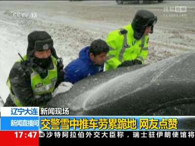 [视频]大连交警雪地推车累到跪地 网友点赞