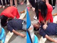 实拍中年大叔失禁倒地