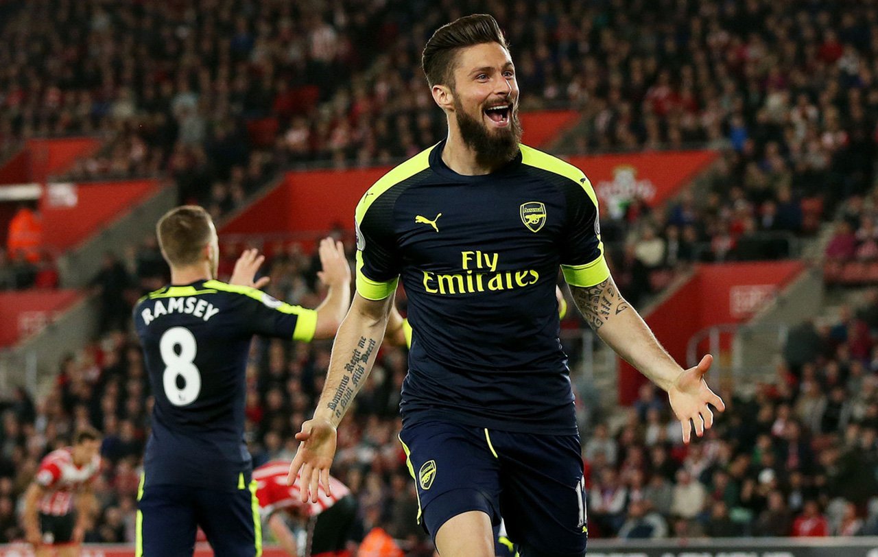 比赛报告-阿森纳2-0圣徒升至第5 大腿破荒吉鲁建功