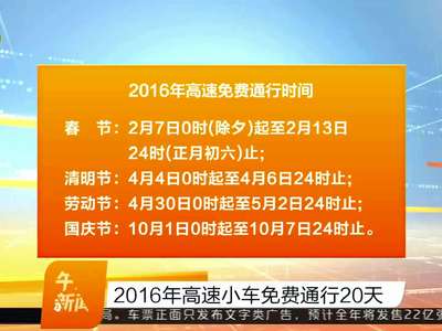 2016年高速小车免费通行20天