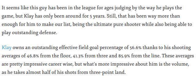 美媒评选NBA历史十大射手，库里上榜，汤普森第八！