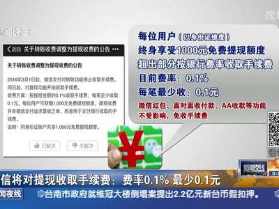 [视频]微信将对提现收取手续费：费率0.1% 最少0.1元