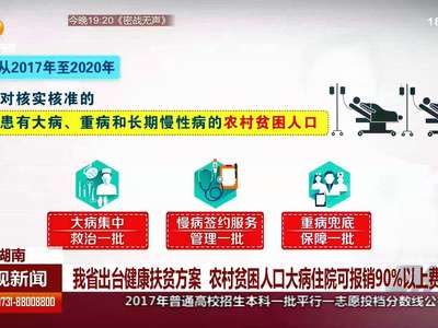 湖南省出台健康扶贫方案 农村贫困人口大病住院可报销90%以上费用