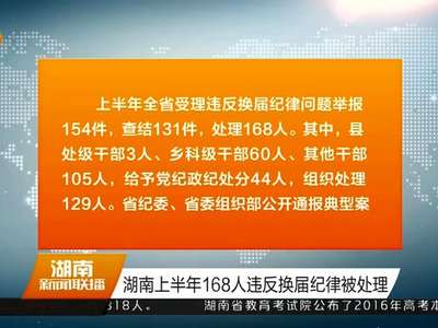 湖南上半年168人违反换届纪律被处理