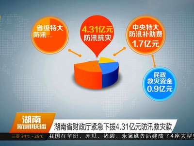 湖南省财政厅紧急下拨4.31亿元防汛救灾款