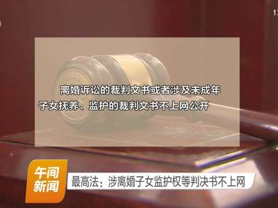 最高法：涉离婚子女监护权等判决书不上网