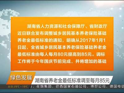 湖南省养老金最低标准调至每月85元