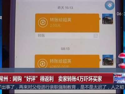 [视频]江苏常州：网购“好评”得返利 卖家转账4万吓坏买家