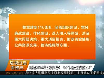 湖南省2015年第三轮巡视整改：700个问题已整改到位598个