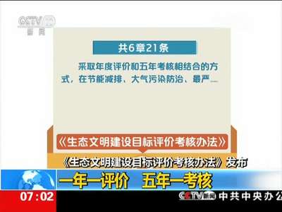 [视频]《生态文明建设目标评价考核办法》发布：绿色政绩成为考核重要依据