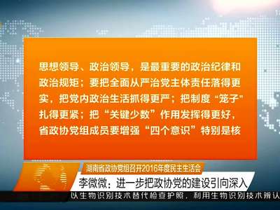 湖南省政协党组召开2016年度民主生活会 李微微：进一步把政协党的建设引向深入