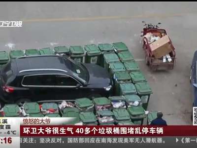 [视频]愤怒的大爷：环卫大爷很生气 40多个垃圾桶围堵乱停车辆