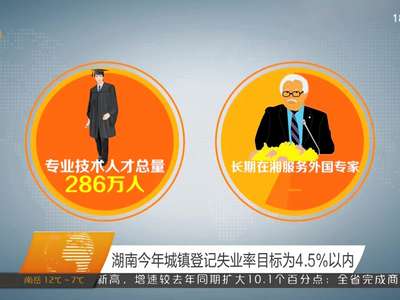 湖南今年城镇登记失业率目标为4.5%以内